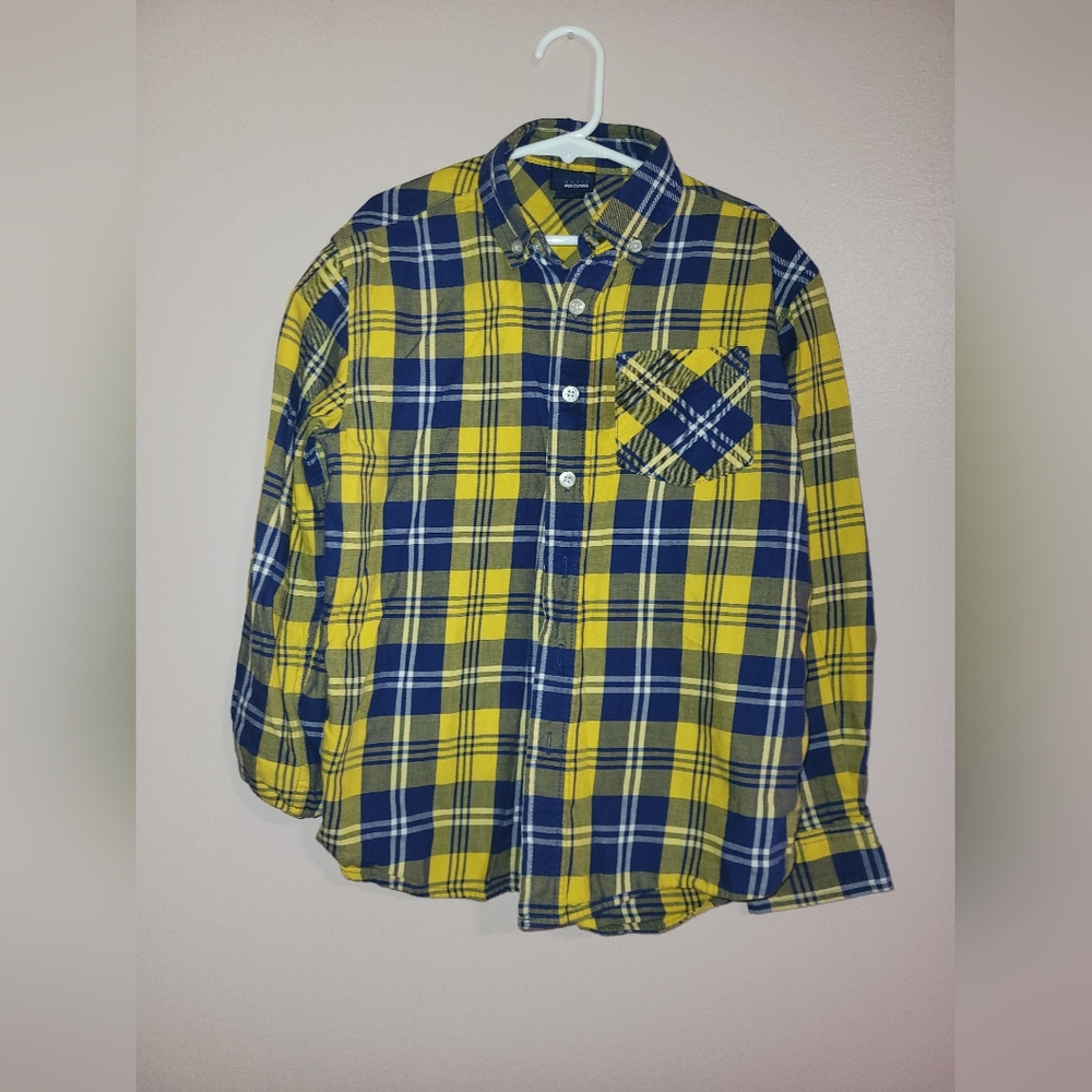 Basic Editions Yellow and Blue Plaid Shirt NWOT